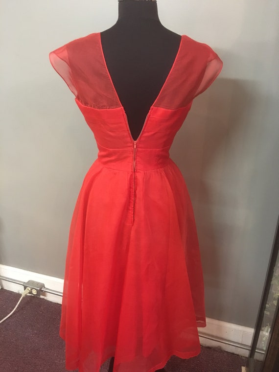 FW-1950's Handmade Red Chiffon Cocktail Dress - image 7