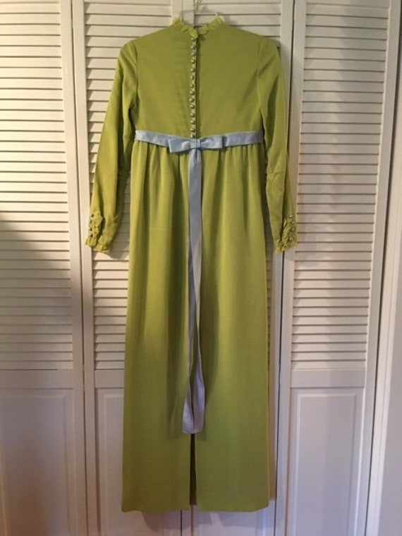 FW-1960’s Lime Green Maxi Dress with Baby Blue Ri… - image 2