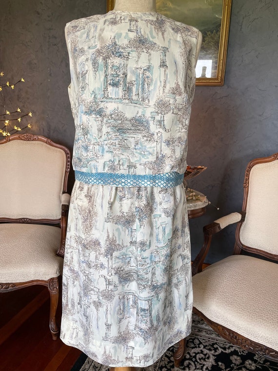 1960's Two Piece Ivory with Baby Blue and Charcoal