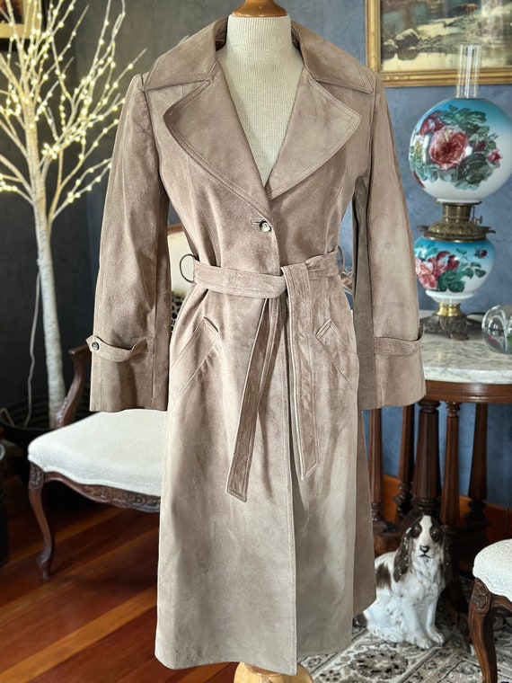 Vintage Karen Silton Taupe Suede Full Length Jacke