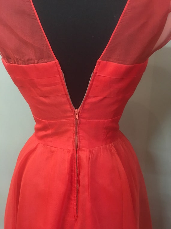 FW-1950's Handmade Red Chiffon Cocktail Dress - image 8