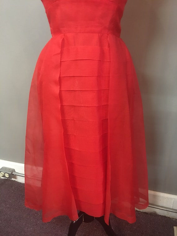 FW-1950's Handmade Red Chiffon Cocktail Dress - image 4