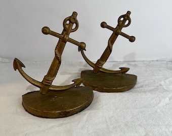Großartige 1960s MCM Massiv Messing USA Maritime Nautische Anchor Buchstützen von Chase USA