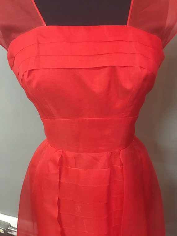 FW-1950's Handmade Red Chiffon Cocktail Dress - image 9