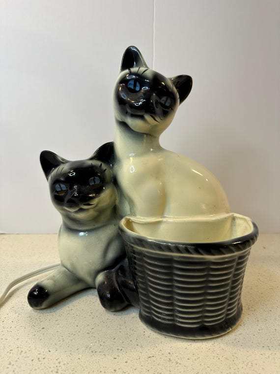 1950s MCM Howard Kron Twin Siamese Cats TV Lamp With Planter
