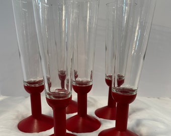 Vintage Set of 6 Retro 1970s-80s Bodum Okett Red Space Age Champagne Flutes