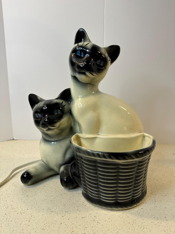 1950s MCM Howard Kron Twin Siamese Cats TV Lamp With Planter