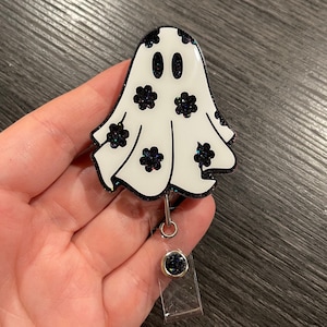Floral Ghost Halloween Retractable Badge Reel