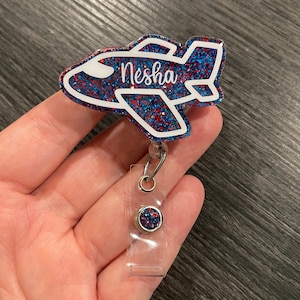 Glitter Airplane Retractable Badge Reel