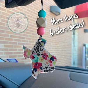 State Rear View Mirror Charm/ Leopard/ Car Accessories/ Custom/ Beaded