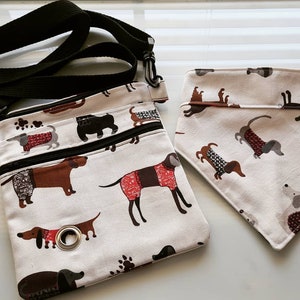Borsa a tracolla per cani da passeggio - dispenser per sacchetti per escrementi, 4 tasche, tracolla regolabile