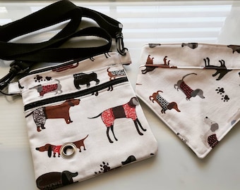 Sac de promenade en bandoulière pour chien - distributeur de sacs à crottes, 4 poches, bandoulière réglable