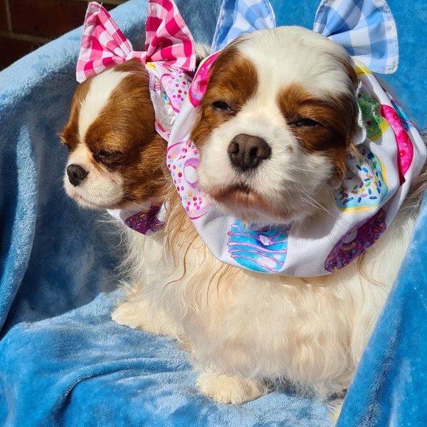 Fancy Bow Snood for Dogs with Long Ears -  Donuts, Stripes, Paisley, Cartoon Dogs, Polka Dots