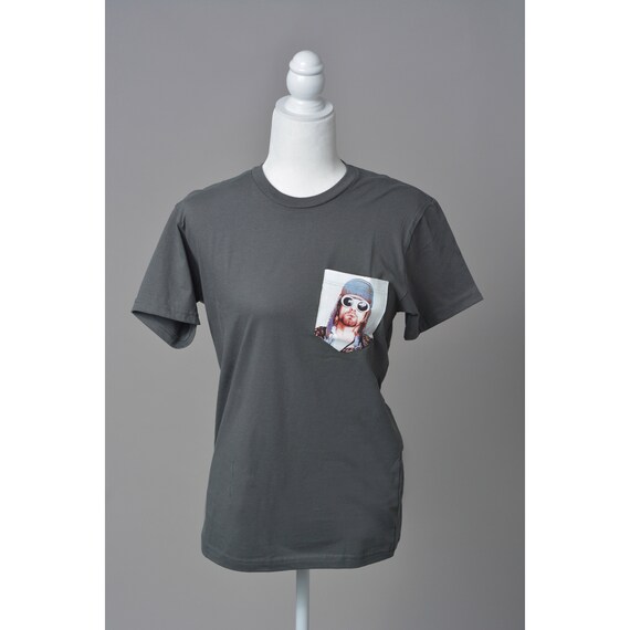 Unisex Crew Neck Kurt Cobain Pocket T-shirt Tee