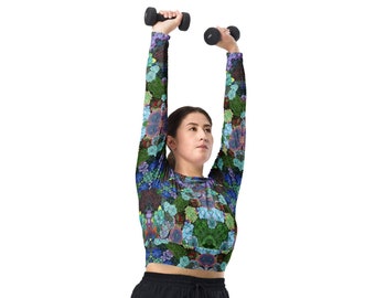 Succulent Kaleidoscope Training Top / long-sleeve crop top rash guard for yoga, swim and gym, sustainably made with recycled polyester