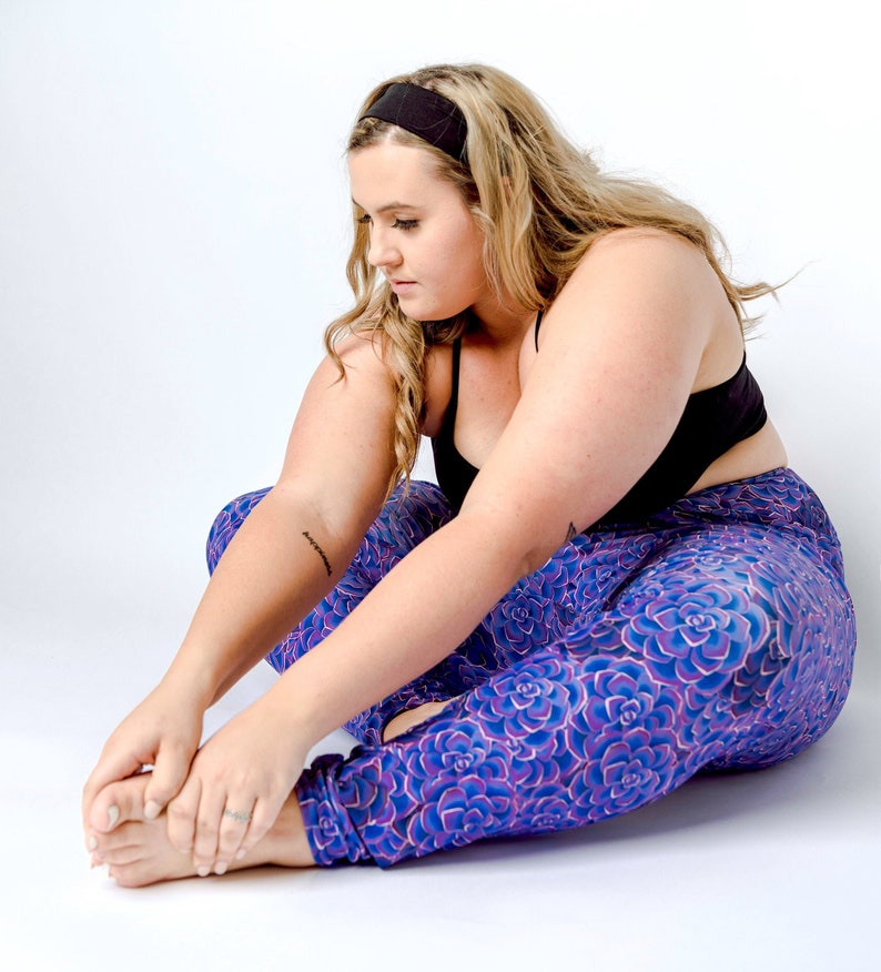 Purple Succulent Yoga Leggings high waist, full length, silky soft material, XS-6X image 3