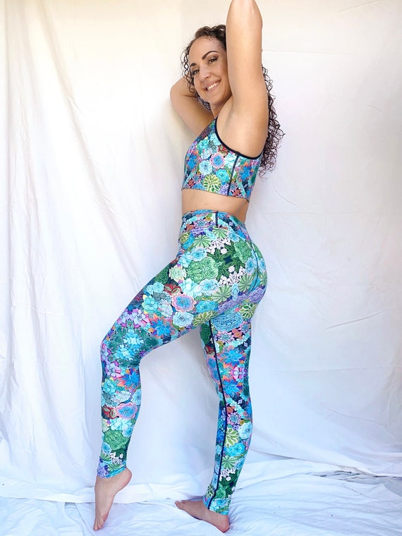 Succulent Kaleidoscope Yoga Leggings high Waist, Full Length, Silky Soft  Material, XS-6X 