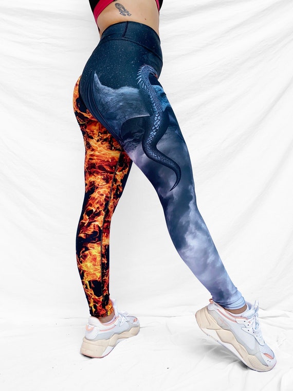 Dragon Fire Yoga Leggings high Waist, Full Length, Silky Soft Material,  XS-6X 