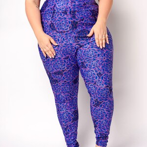 Purple Succulent Yoga Leggings high waist, full length, silky soft material, XS-6X image 4