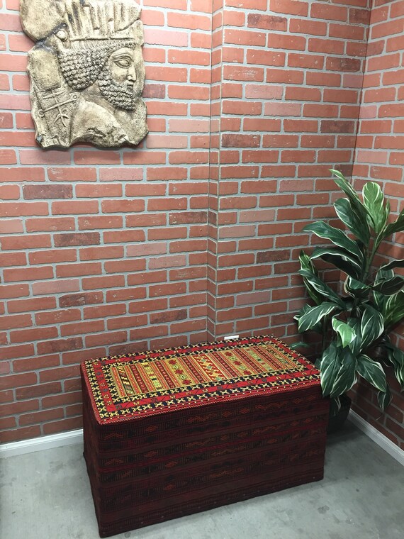 Vintage Persian Rug Carpet Ottoman Kilim Handmade Chair Bench Etsy