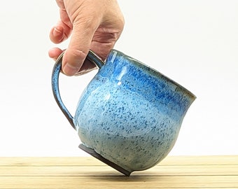 Stoneware Blue Mug,  Pottery Cup with Handle, Wheel Thrown Veberage Container for Coffee, Tea,