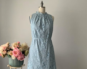 Vintage ESPRIT Sleeveless Blue Lace Dress, Formal Dress, Wedding Dress, Cocktail Dress, Party Dress, Elegant Dress, Floral Dress