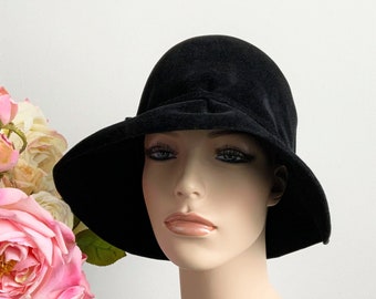 Classy JEANNINE MATTE Black Velvet Wide Brim Hat, Classy Cold Weather Hat