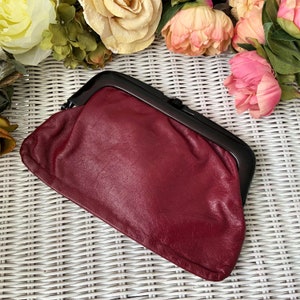 Pochette à fermoir en cuir bordeaux vintage THE BAY, sac à main à fermoir des années 1950, sac à main élégant