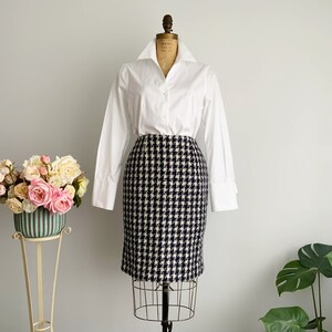 Navy blue houndstooth pencil skirt discount