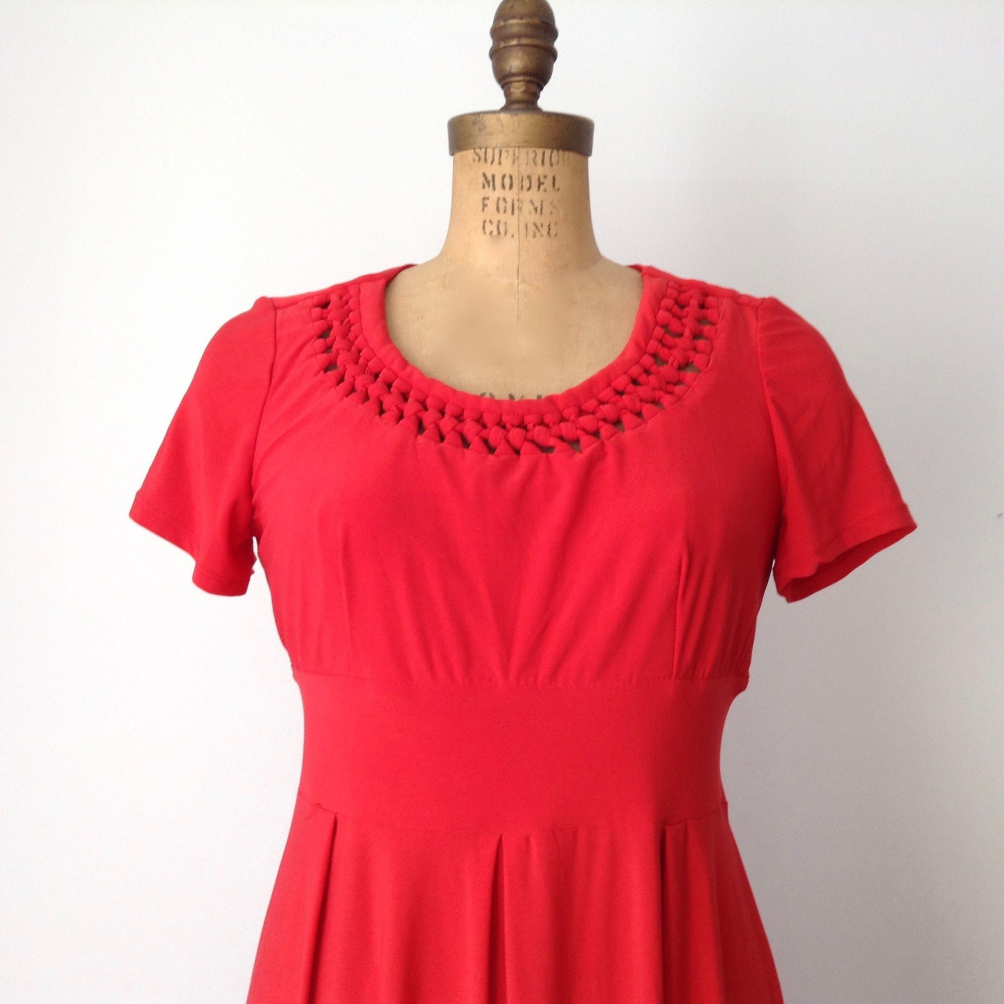 Vintage Julian Taylor Red Fit and Flare Dress Short Sleeve Dress