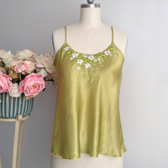 Vintage Apple Green Floral Sleeveless Camisole, El