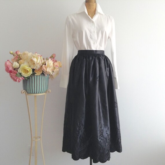 Vintage WENGER Long Black Formal Embroidered Skirt Floral - Etsy