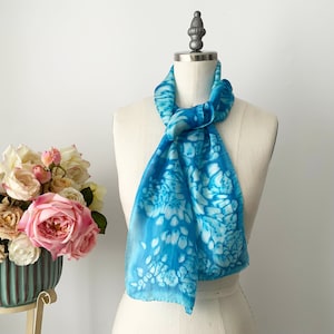 Vintage Hand Dyed Blue Rectangular Silk Scarf,  Elegant Silk Scarf