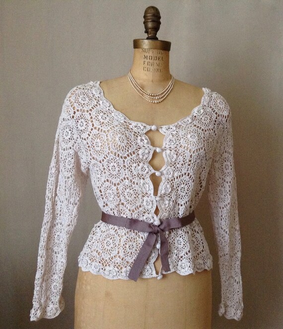 Vintage Beige Hand Crochet 1960s 