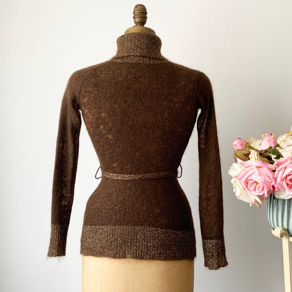 Vintage Knitted Brown Wool Pullover Sweater with … - image 2