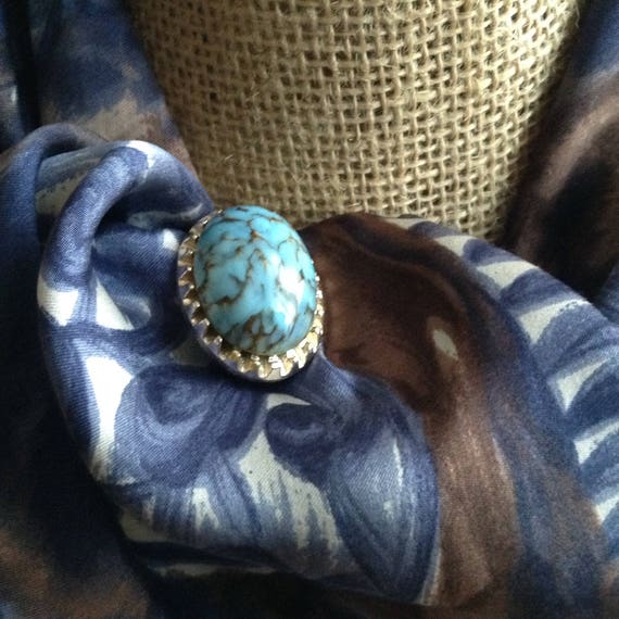 Vintage Oval Silver Tone and Blue Marbled Chunky … - image 4