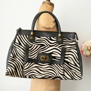 Cartera NORDSTROM vintage grande de piel auténtica en blanco y negro con estampado de cebra y pelo de poni