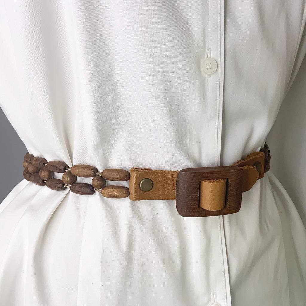 Vintage Skinny Brown Wood and Leather Macrame Style Belt - Etsy display picture 1