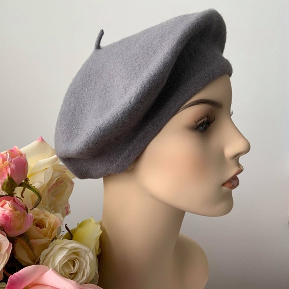 Vintage Grey Wool Beret, Elegant Beret, Cold Weath