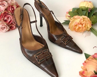 vintage Escarpins marrons ALDO à bouts pointus et à bride arrière marron, chaussures élégantes à talons hauts