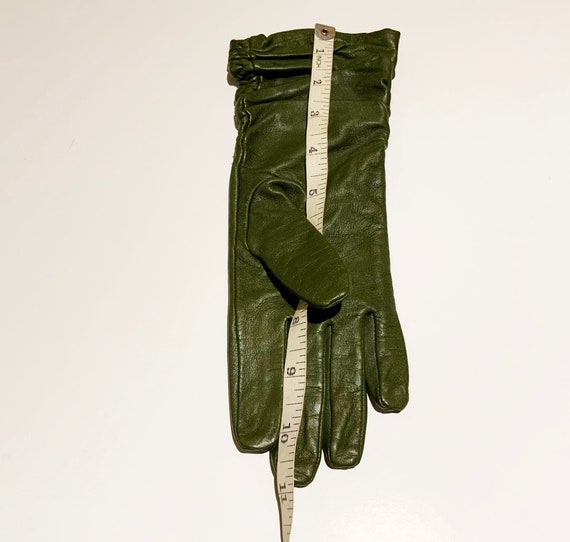 Vintage Alexandra Bartlett Green Leather Gloves w… - image 9