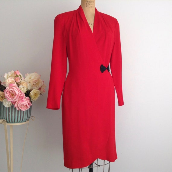 Vintage SARA EDWARDS Bichon Red Formal Dress,  Lo… - image 2