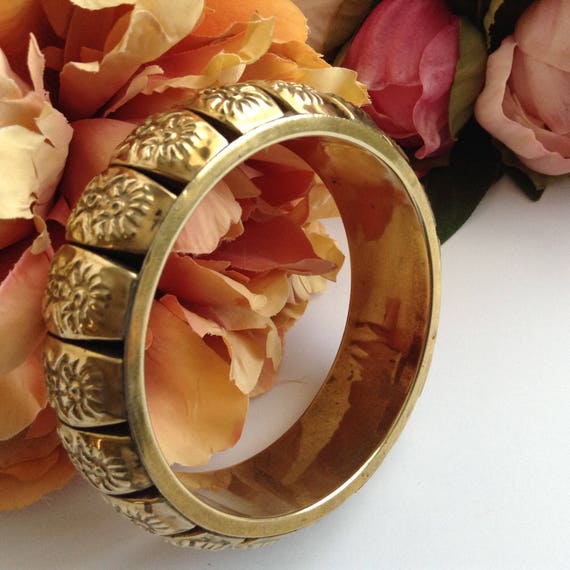 Vintage Flower Ornate Brass Bangle, Elegant Brass… - image 4