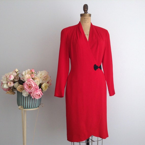 Vintage SARA EDWARDS Bichon Red Formal Dress,  Lo… - image 7
