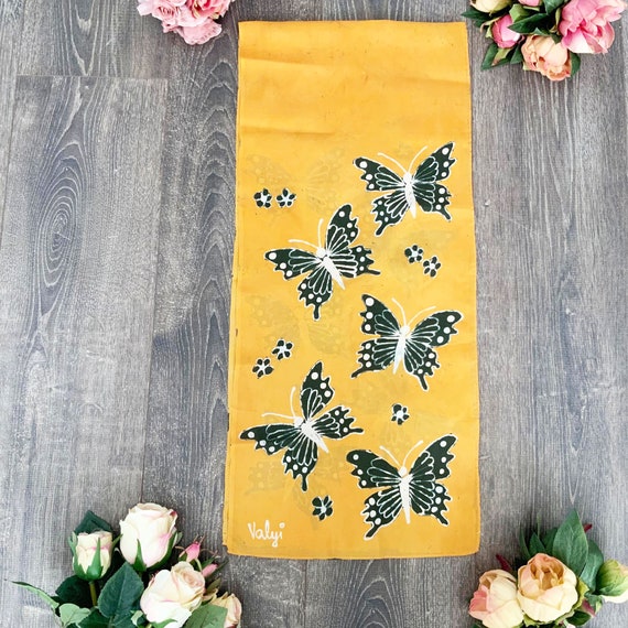 Vintage VALYI Yellow Rectangular Handpainted Silk… - image 2