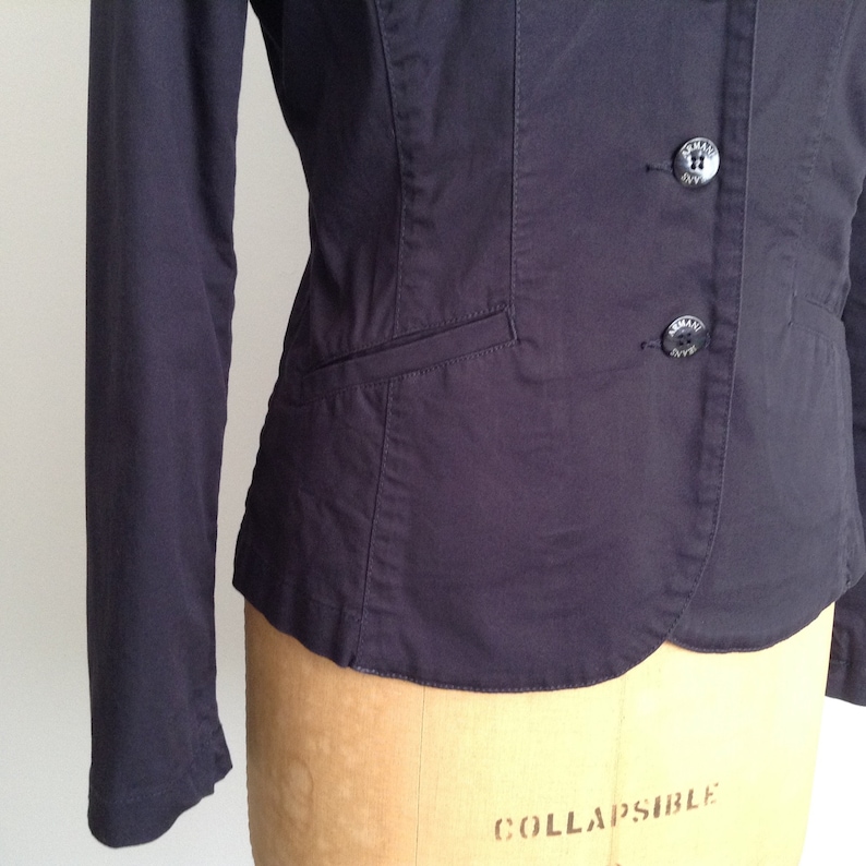 Sporty Classic Blazer Vintage Armany Jeans Dark Blue Cotton Single Breasted 3 Buttons Notch Lapel Straight Black Women/'s Casual Jacket
