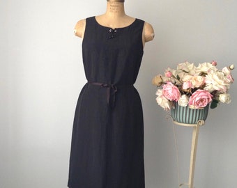 Vintage Marc Aurel Black Linen Blend Sleeveless Black Dress, Elegant Dress, Classic Dress, Summer Dress, Minimalist Dress