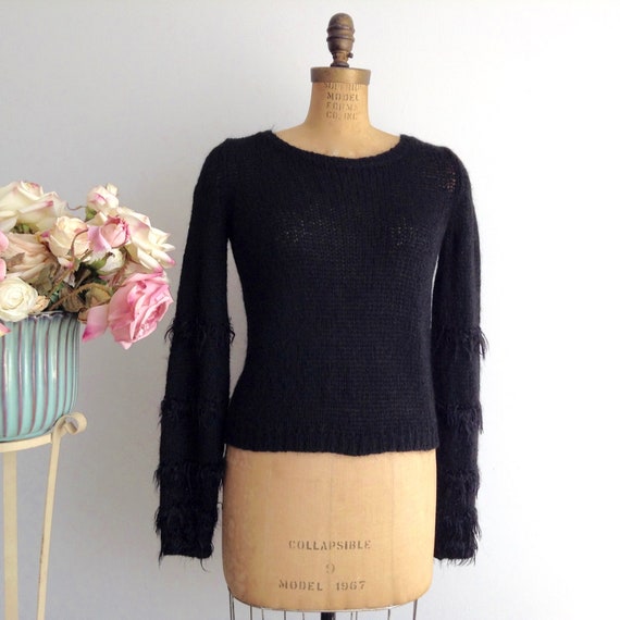 Vintage BENETTON Black Mohair Blend Pullover Swea… - image 1