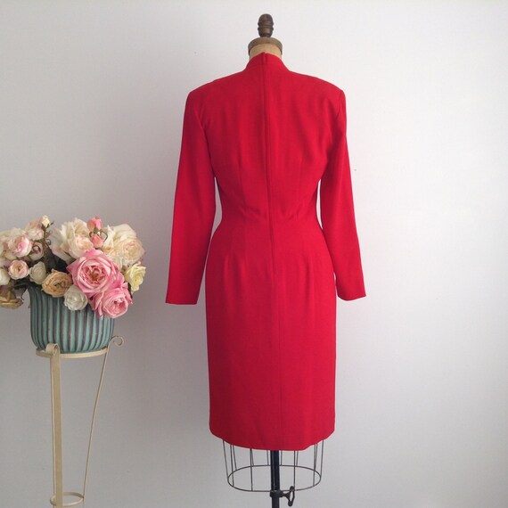 Vintage SARA EDWARDS Bichon Red Formal Dress,  Lo… - image 3