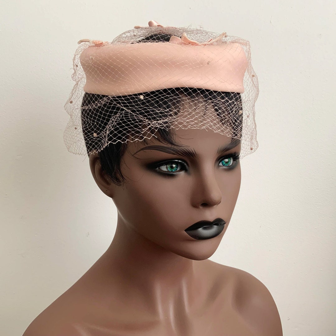 Vintage Pink Silk Pill Box Hat With Speckled Tulle Vail and Etsy